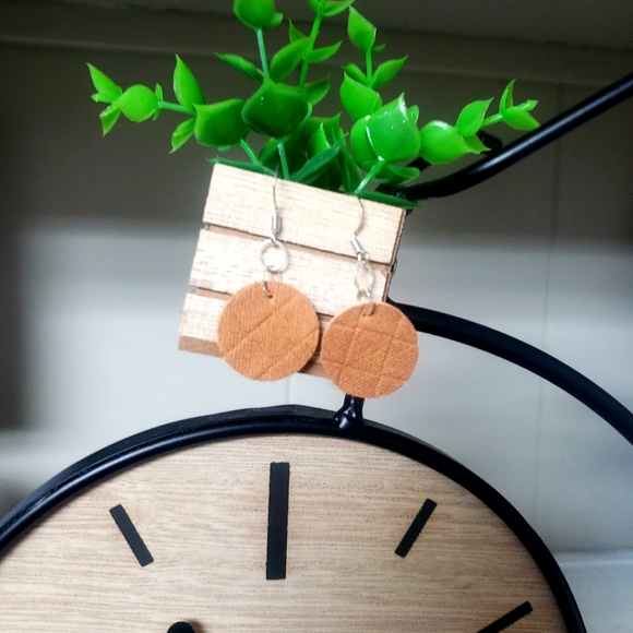 Faux Leather Circle Dangle Earrings // Ready To Ship - Picture 1 of 1